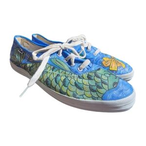 Keds Fish Pond Motif Custom Painted Canvas Low Top Lace Up Sneakers Size 8